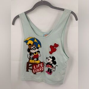 Sunday Comics Vintage Womens Disney Cropped Tank Top Blue Mickey Tufted Large